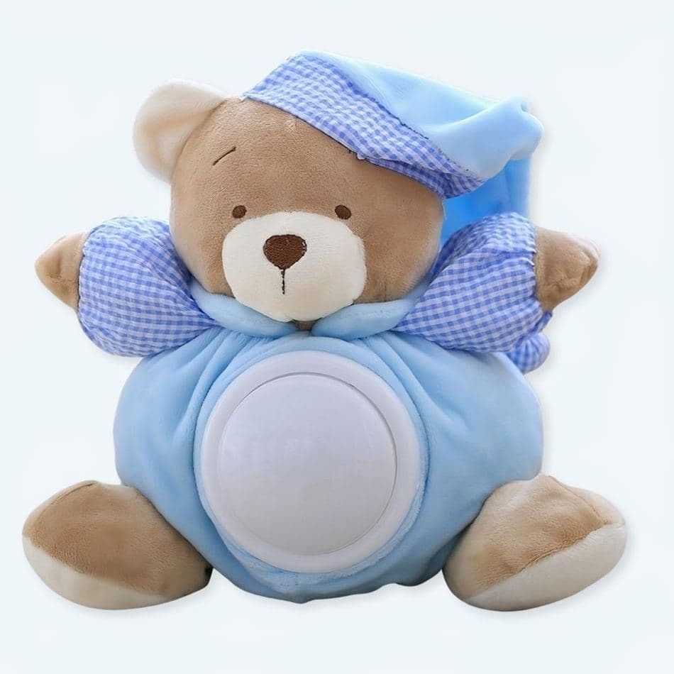 Soft plush toys, sound machines for babies. Featured: sleep aids, lullabies, nursery decor, baby gifts, calming white noise in a shop setting.