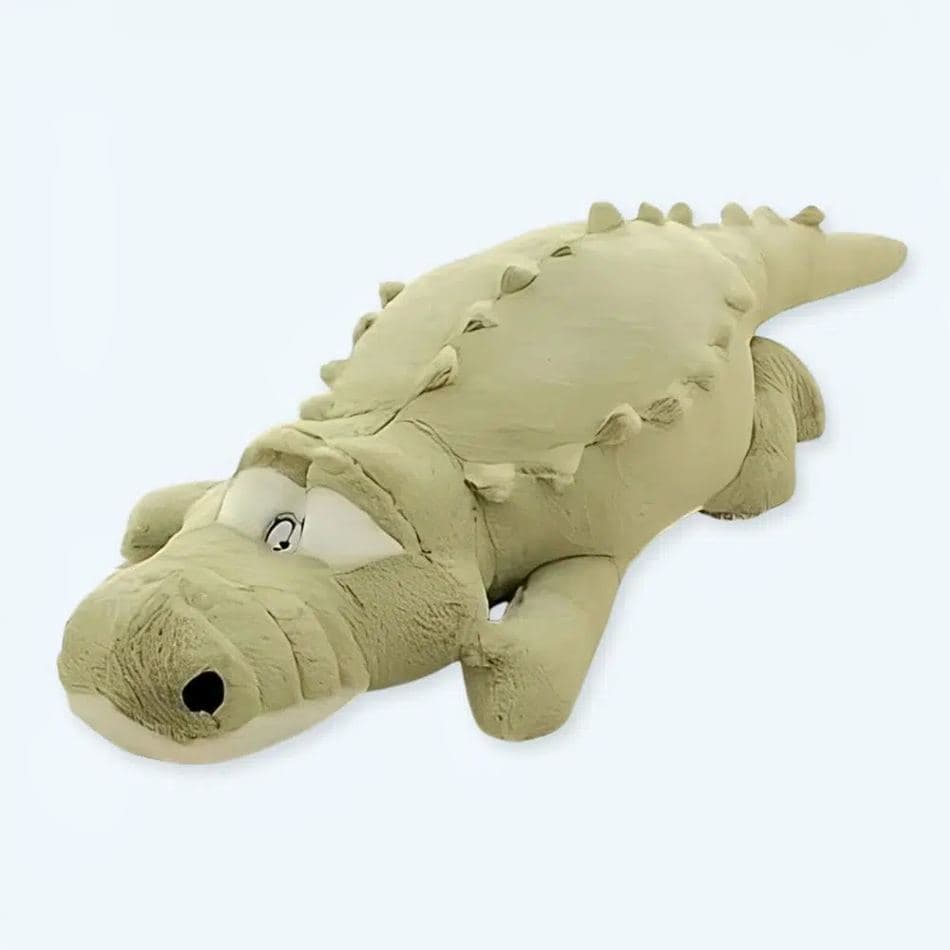 Plush toys, stuffed animals, alligator, child's bedroom, nursery decor, soft toy, realistic animal, cuddly.