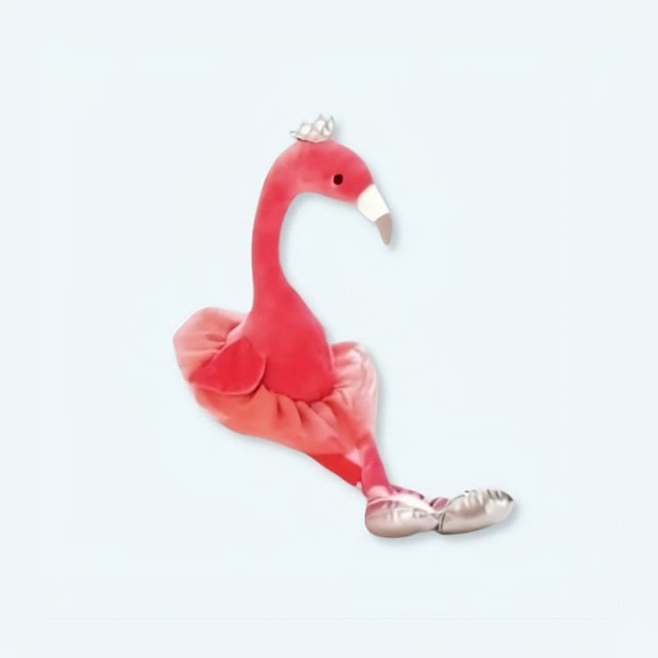 Stuffed animal subcategory: cuddly plushies, flamingo toys, pink animals, nursery decor, kids' room, gifts, urban setting.