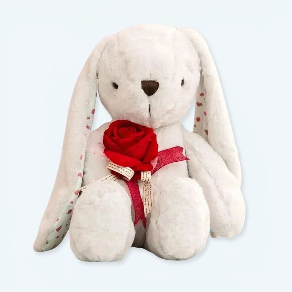 Giant White Bunny Plush with Rose