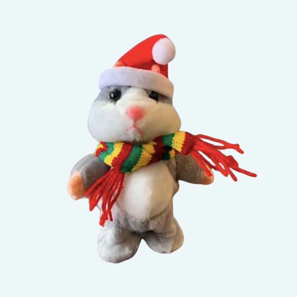 Talking Grey Christmas Hamster Plush