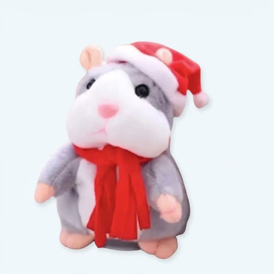Talking Grey Hamster Santa Plush