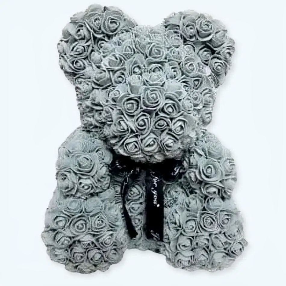 Gray Floral Bear Plush