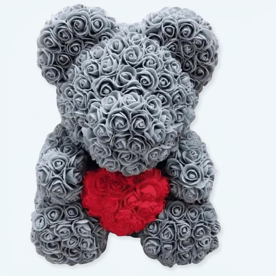 Gray Rose Bear Plush