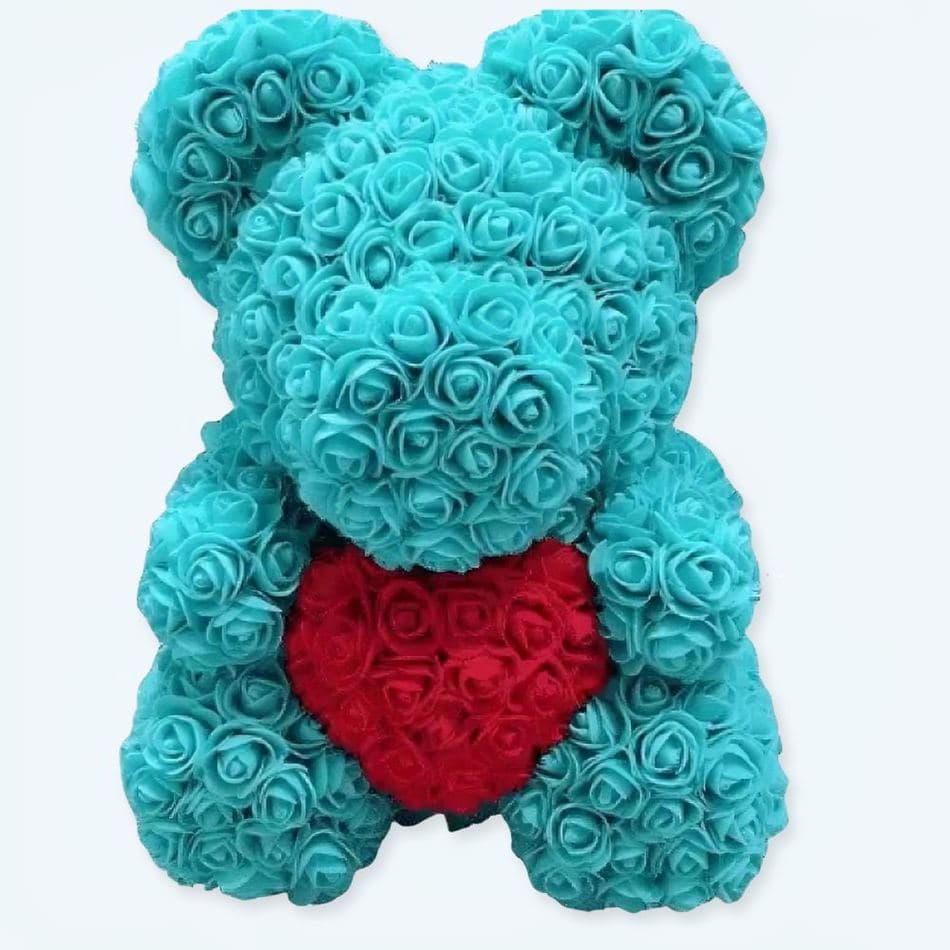 Turquoise Rose Bear Plush