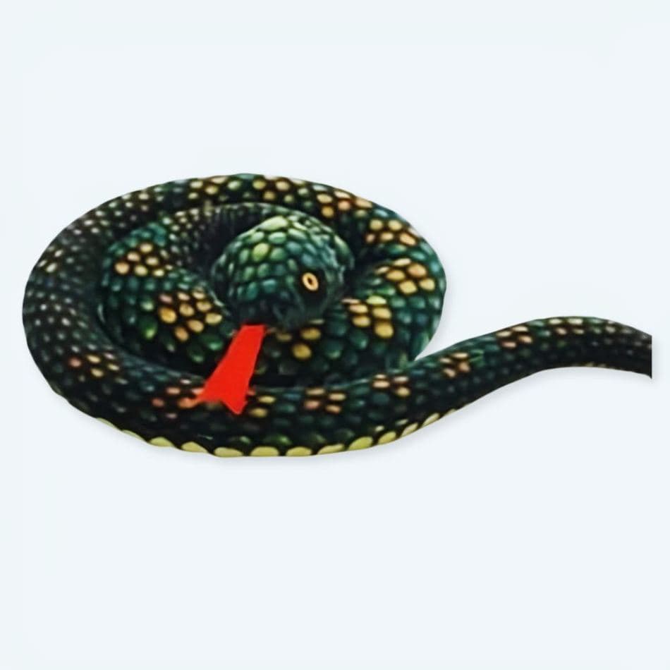 Plush stuffed snakes, cuddly serpent toys, realistic snake plush, kids' room decor, jungle animal theme.