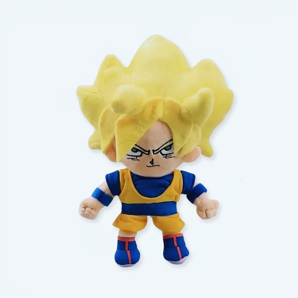 Plush manga figures: Dragon Ball Z plushies, Goku, Vegeta, anime merchandise, urban setting, collectables, gifts, soft toys.