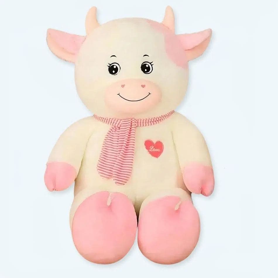 Giant White & Pink Cow Plush