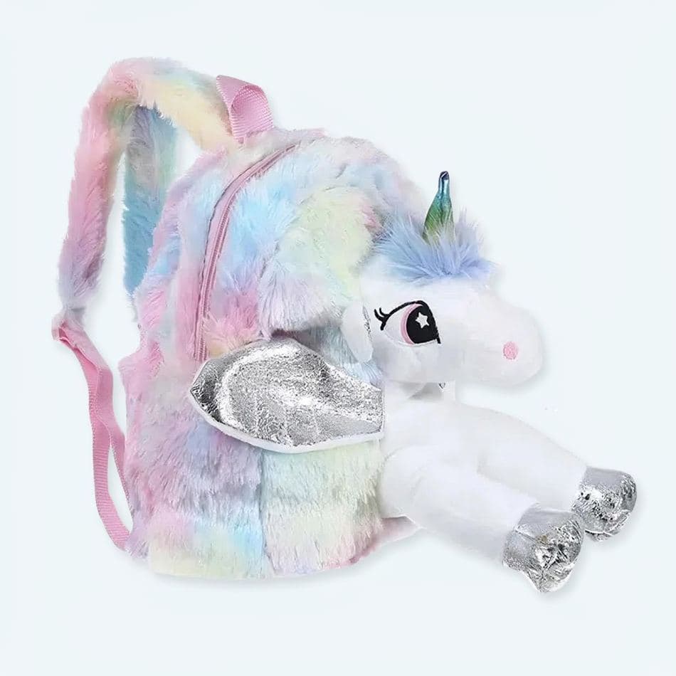 Silver Unicorn Plush Backpack